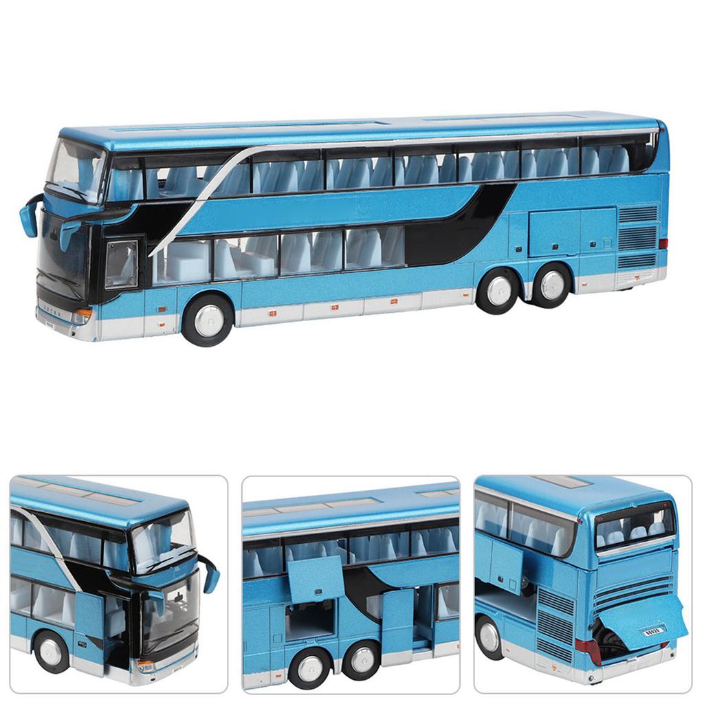 Elektrický 1:32 Alloy Doubledecker Bus Model Hračka s lehkou hudbou pro děti Dárek pro děti (Modrý)