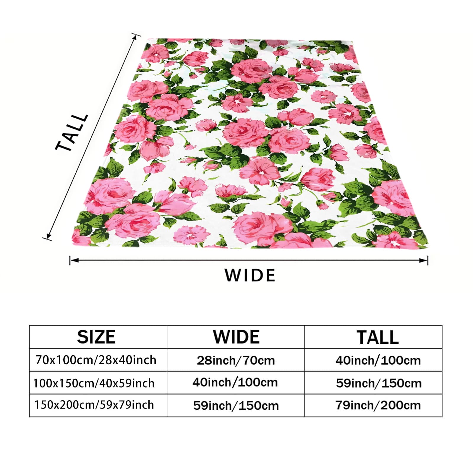 Pink Rose White-Background Flannel Blanket & Throw:Soft Bedding for Bedrooms,Ideal for Romantic Floral Aesthetic&Cozy Home Decor 150x200cm(59x79inch)
