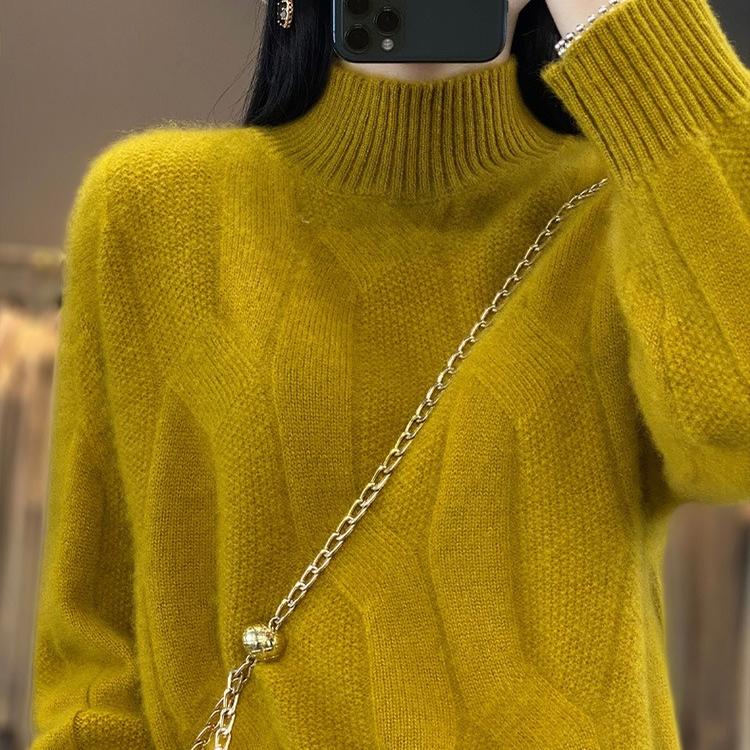 Pulovere cu gât înalt pentru femei, îngroșate pentru toamnă și iarnă, pulovere tricotate largi, de dimensiuni mari, în culori uni, pulovere trendy cu mâneci lungi