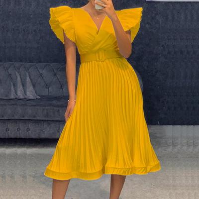 Send Belt, New Summer Collar, Waist Pleated Temperament Commuter Large Size Dress