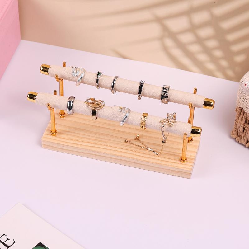 Solid Wood Base Ring Display Rack Sponge Stick Ring Holder Multi Layer Ring Storage And Organization Rack Removable Metal Rack