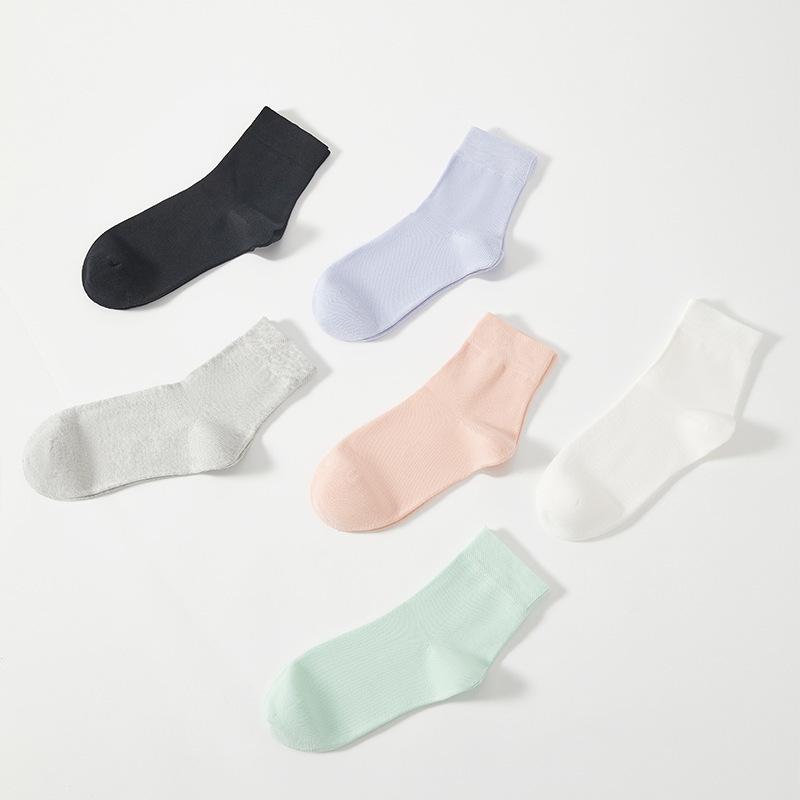 Women's 7A Antibacterial Mid-Calf Pure Cotton Socks - Sweat-Absorbent, Thick, All-Season Style.