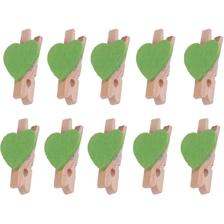 Kisangel 50pcs Mini Heart- Shaped Wooden Clips DIY Craft Clips Photo Paper Pegs for Photos Cards Paintings Scrapbookings Wedding Valentines Day Decor