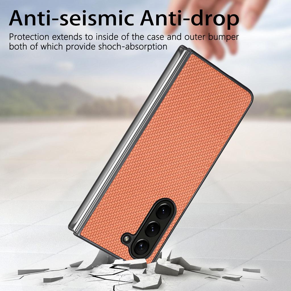 For Samsung Galaxy Z Fold6 5G Case Carbon Fiber Texture Leather Back Cover Anti-Slip