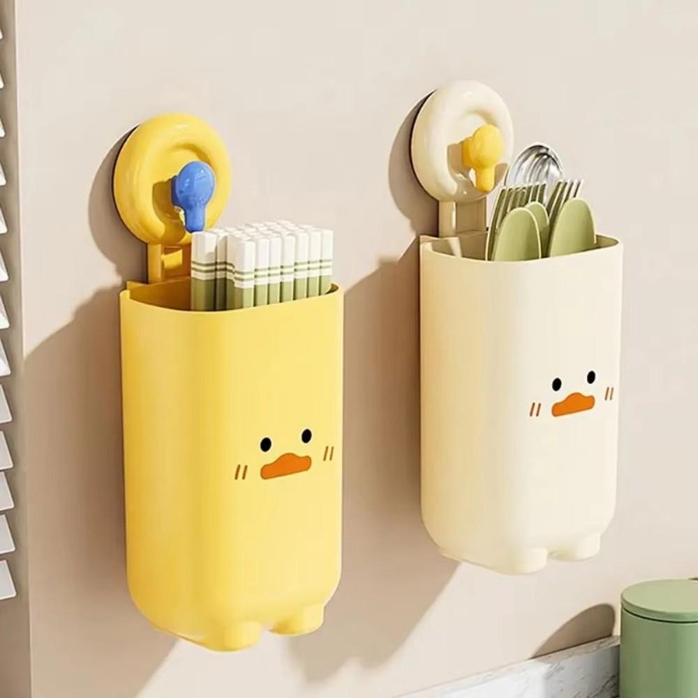 Cartoon Duck Chopstick Cage Wall-mounted Storage Rack Household Drain Rack Tableware Organizer