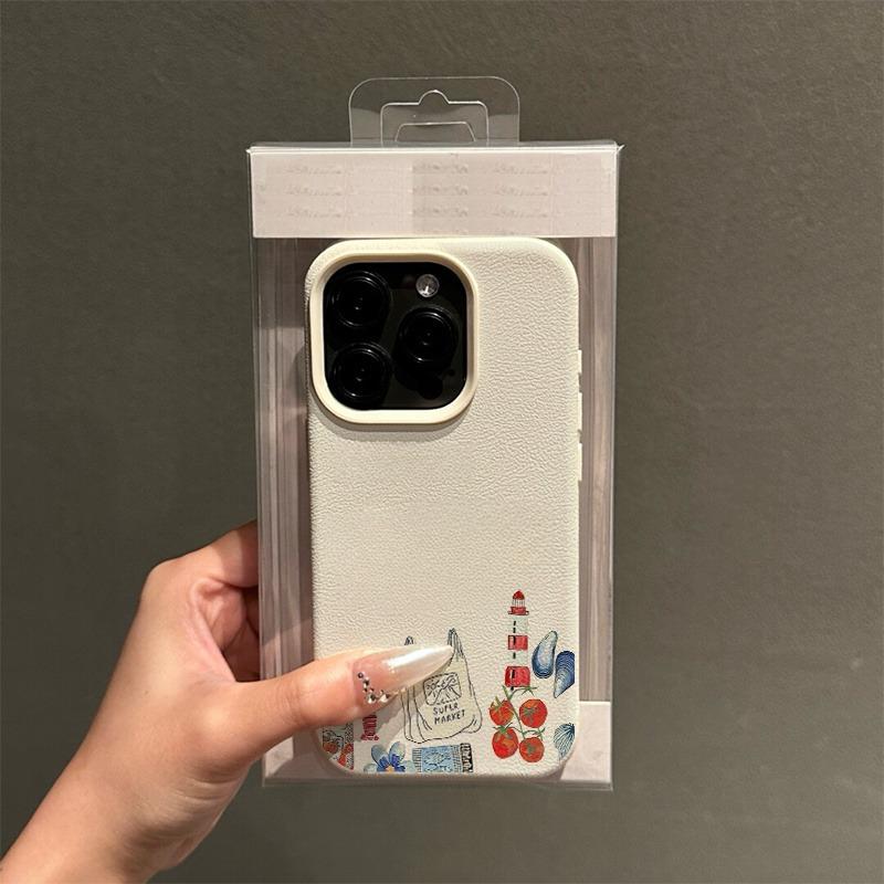 A Creative Tomato Flower Collage Print Lychee Texture Phone Case, Suitable for iPhone 17, 16, 15, Plus, Pro, Max Series Phones - Can Be Used as a Gift