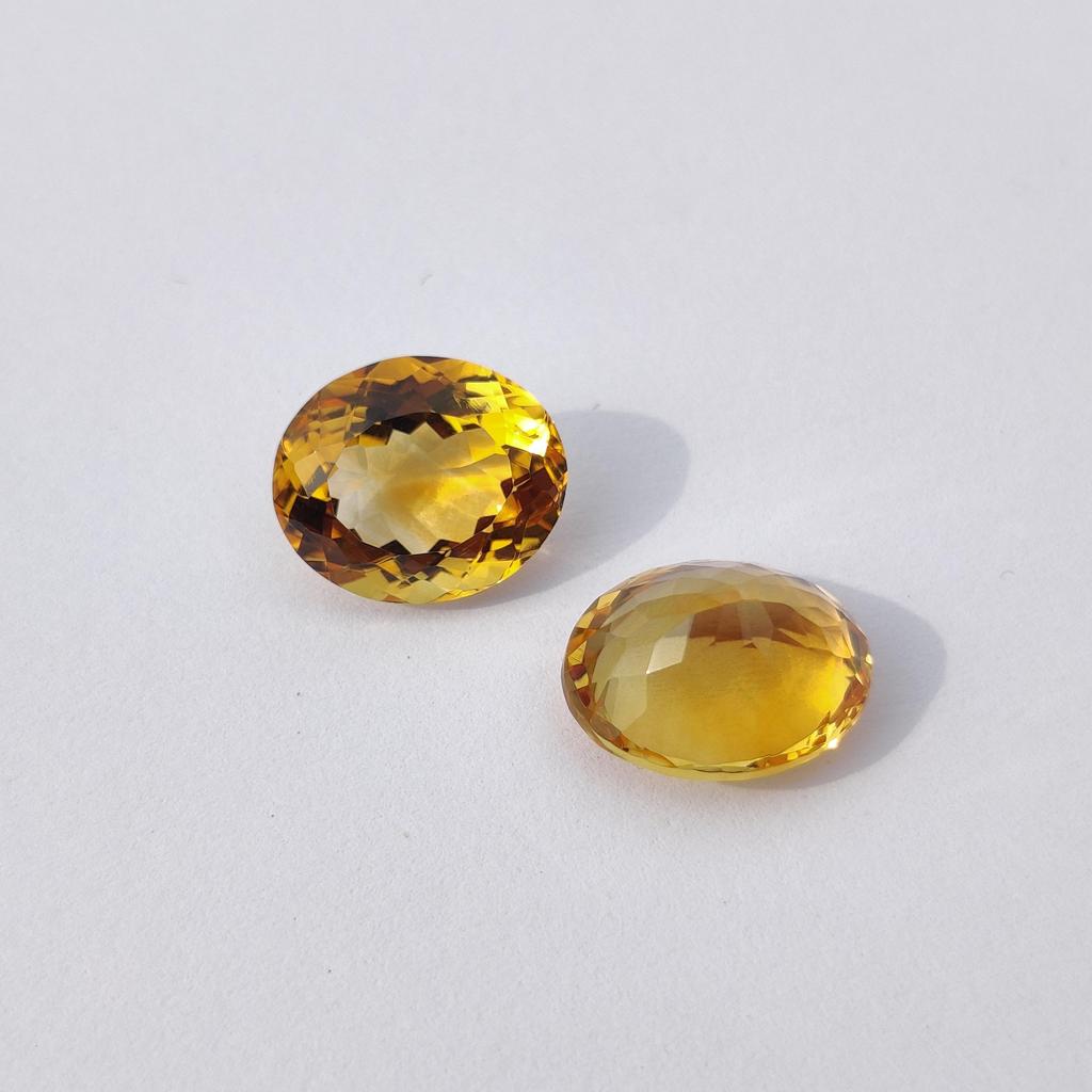 Earrings Making Oval Cut Eye Clean Citrine Stones, 2 Pieces Set Natural Citrine Gemstone, 10.70 Carat, 12 To 13 Mm Size.