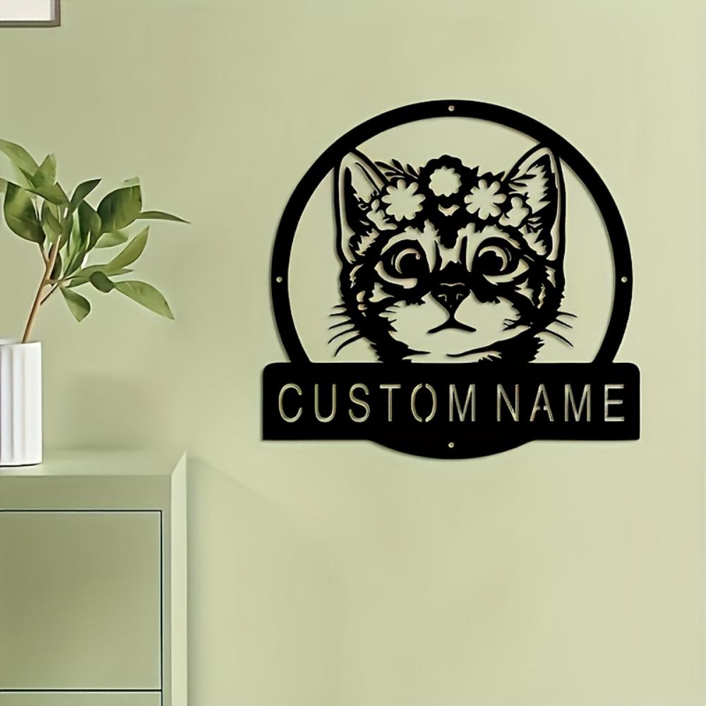 Metal Cat Flower Custom House Number Sign Personalized Garden Wall Decor Farmhouse Name Plate