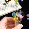 Delicate Glass Keepsake Mini Flower Ornament Handmade Colored Miniature Collectible Art Tiny Decoration for Table Centerpiece Bookshelves Micro