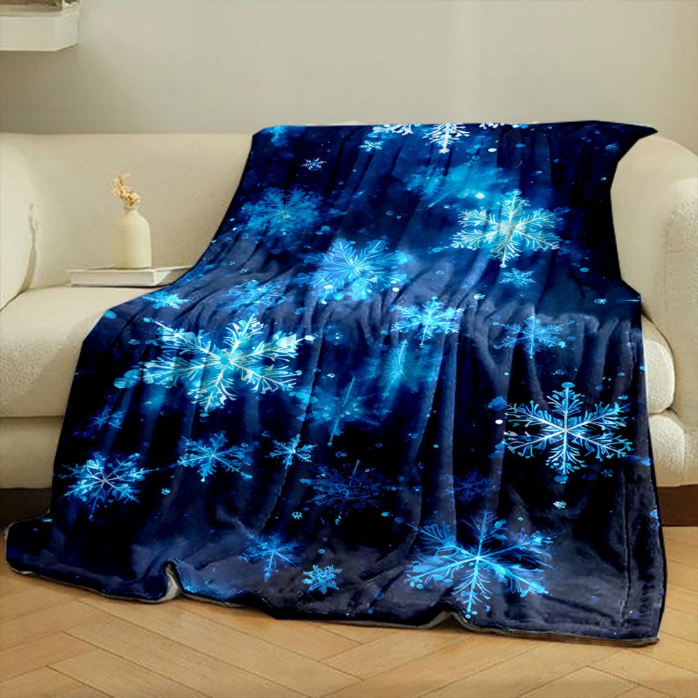 Glowing Blue Snowflakes Scattered On a Dark, Starry Background. for All Seasons Blanket Lunch Break Throw Gift