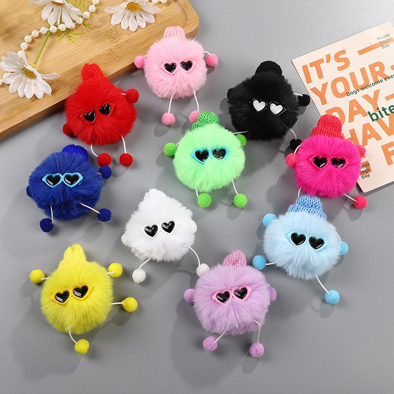 

Korean Soot Sprite Keychain with Rex Rabbit Fur Ball - Cute Elf Backpack Accessory