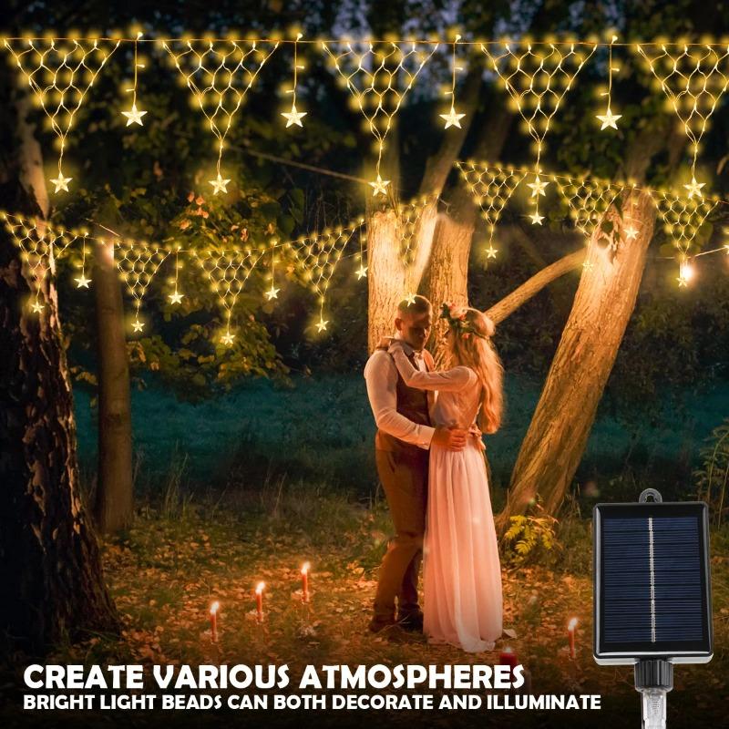 Outdoor Solar Icicle Pentagram String Lights 8 Lighting Modes Waterproof for New Year Christmas Garden Patio Staircase Holiday Decorative Lamps