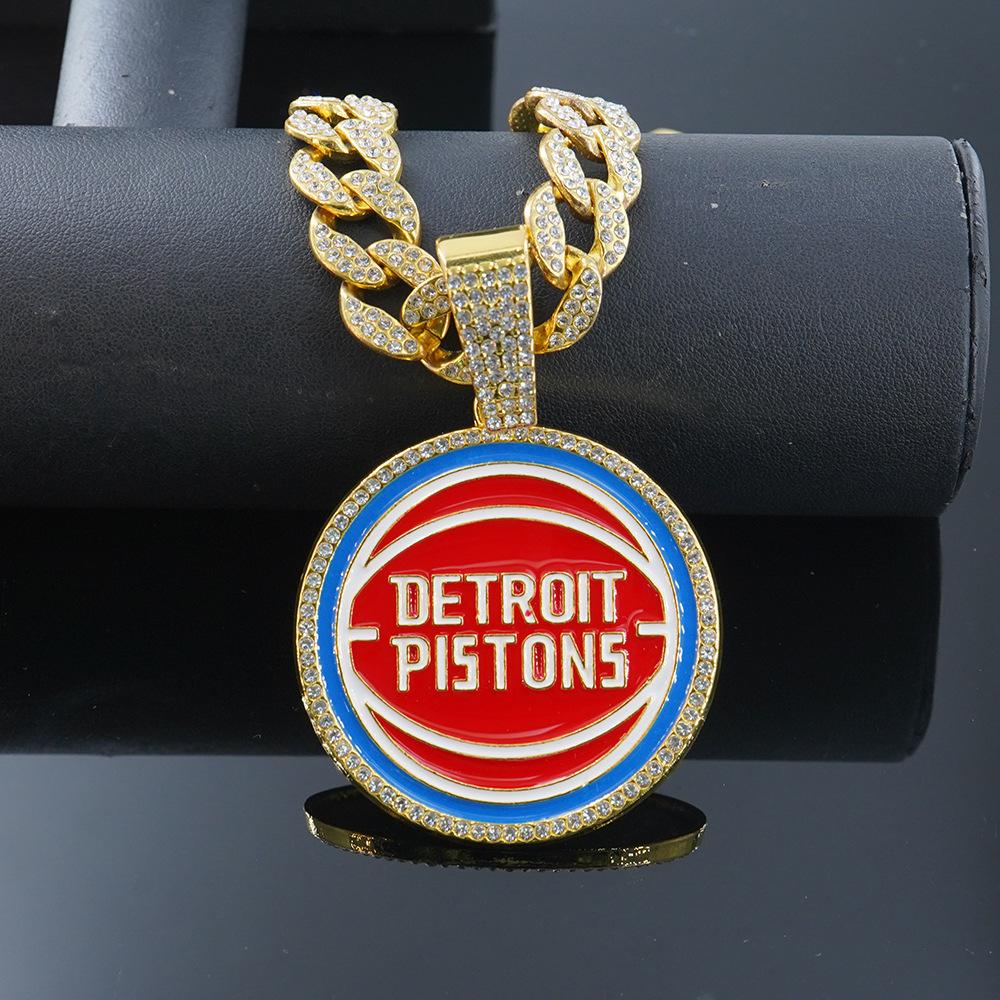 Hip Hop Euro-American Detroit Pistons Detroit Pistons Alloy Pendant Cuban Chain Necklace