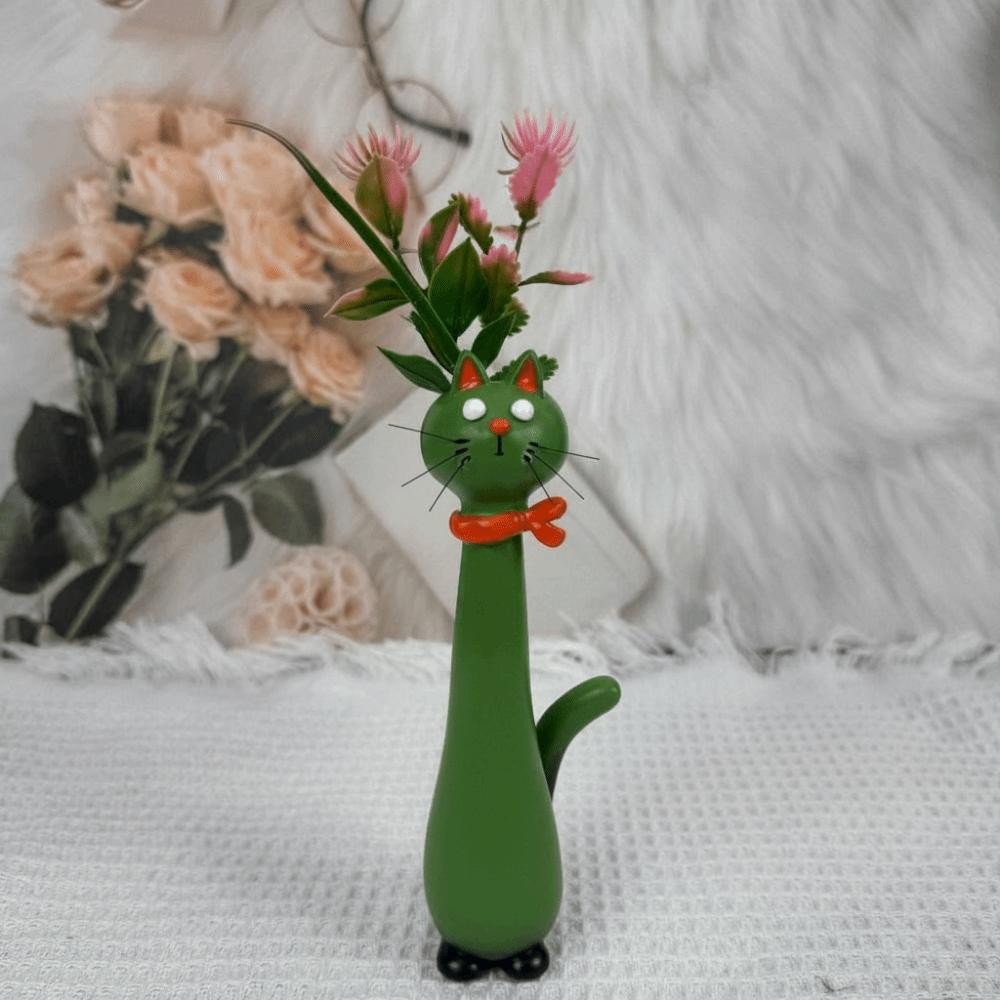 Süße Katze Blumenvase Langhalsige Kreative Cartoon-Katzenvase Handgefertigte Vase Ornamente Wohnzimmer
