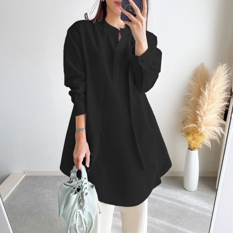 

ZANZEA Женская повседневная блузка с круглым вырезом, однотонная, с длинным рукавом, свободного кроя 3XL чёрный