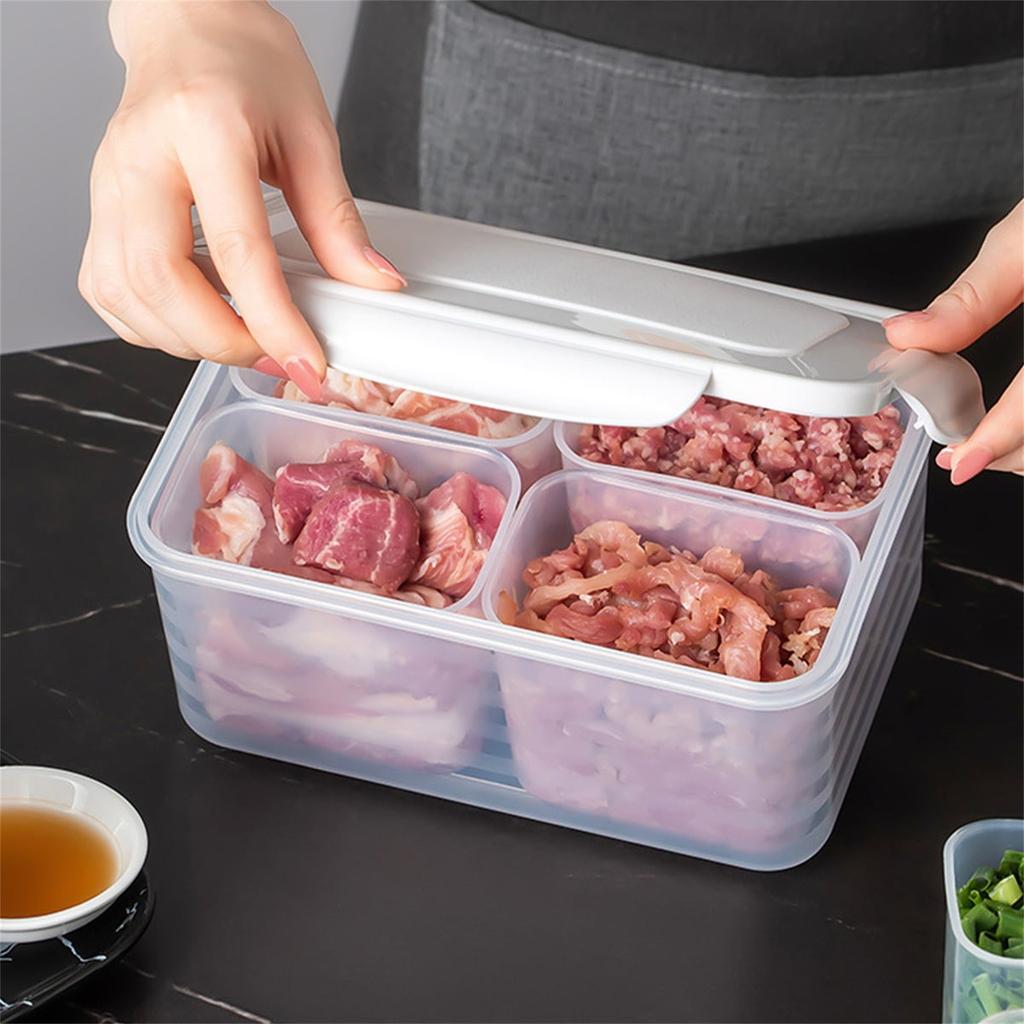 Geteilte Servierplatte mit Deckel mit 4 Fächern Charcuterie-Behälter Kühlschrank-Organizer für Kontrollbehälter Meal Prep