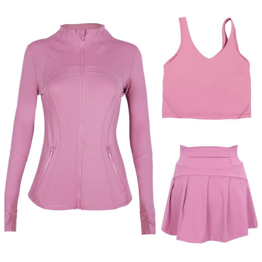 LULU Women's Activewear Set: Tennis Skirt, Stand-up Collar Jacket & Y-back Vest