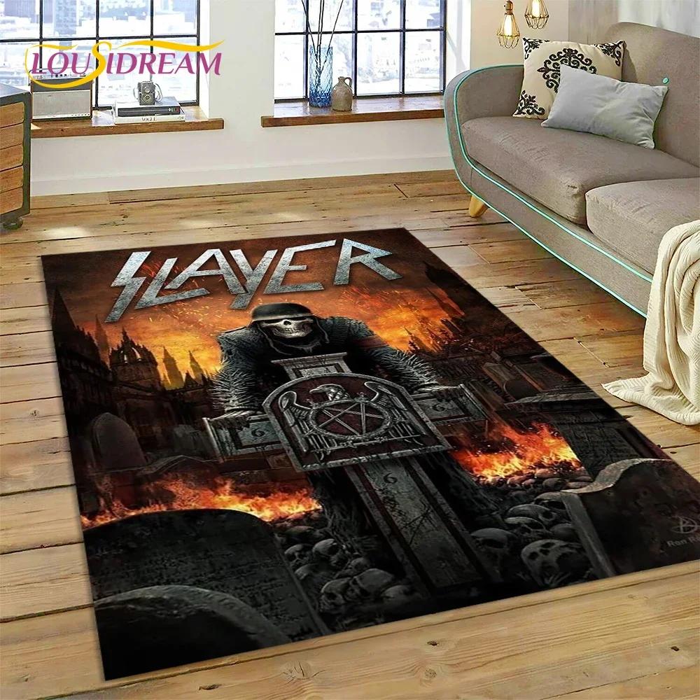 Tappeto Rock Slayer Heavy Metal Band 3D per Camera da Letto Soggiorno Casa Decorazione Divano, Gioco Bambini Grande Tappetino Decorativo Pavimento Regalo