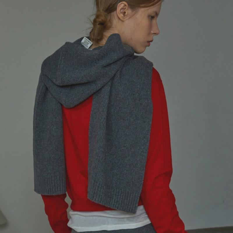 White Project HOOD VIRGIN WOOL KNIT MUFFLER_GREY