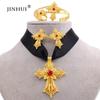 Ensemble de bijoux éthiopiens plaqués or, croix, pendentif, collier, boucles d'oreilles, bague, cadeaux de dubaï pour femmes, ensemble de mariée de mariage érythréen