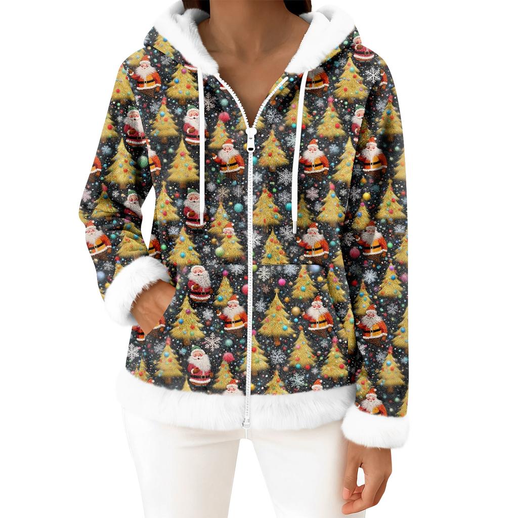 Women's Casual Fashion Long-Sleeved Zip-Up Fleece Hooded Cardigan