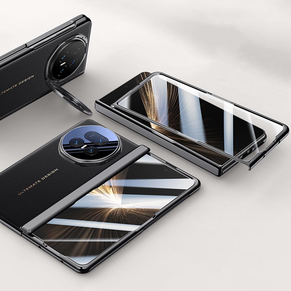 Pouzdro pro Honor Magic V5 5G Kožené+PC Kryt na telefon s HD tvrzeným sklem, Stojánek na objektiv