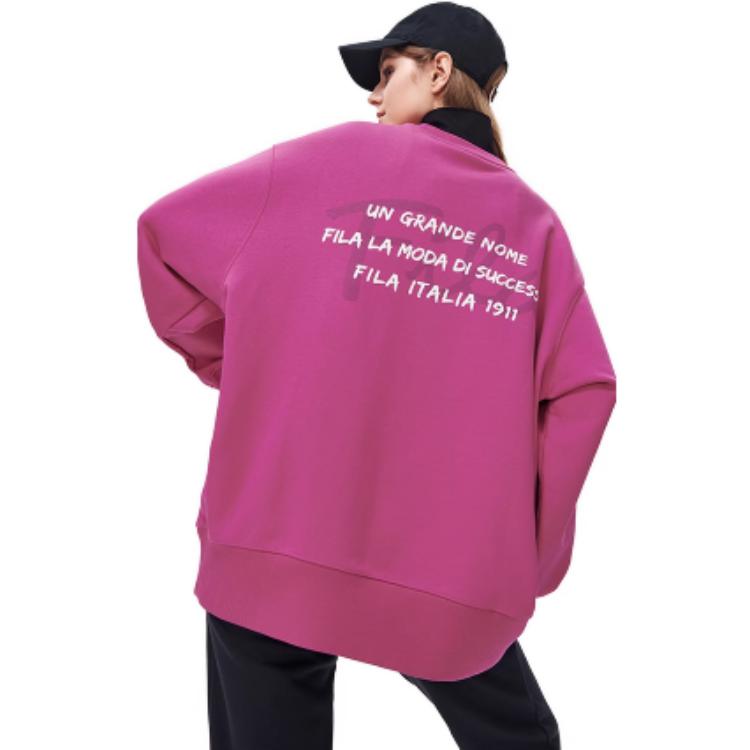 FILA Solid Color Letter Logo Embroidered Fashion Simple Round Neck Long Sleeve Sweatshirt Unisex sweatshirt Bright-Pink F11U248201F-RD