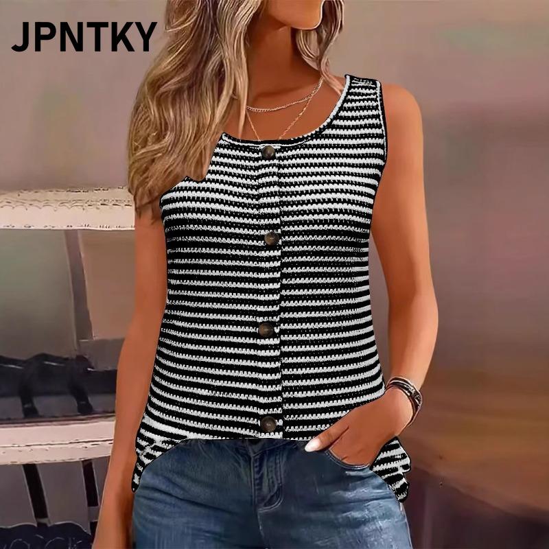 JPNTKY Women's Fashion Casual Sleeveless U-Neck Blouses & Shirts
