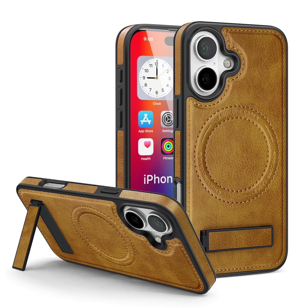 KEYSION Luxuxy PU Leather Magnetic Case for MagSafe for iPhone 16 Plus 15 Kickstand Shockproof Phone Cover for iPhone 15 16 Plus