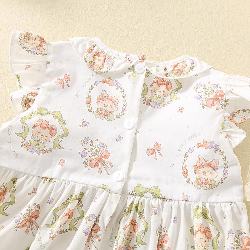 Summer Girls Cotton Printed Smocked Dress Cute Thin Princess Casual Dress For Toddler And Kids