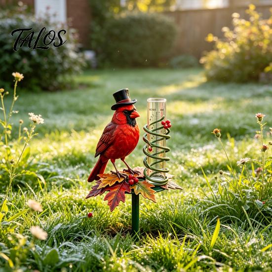Talos kültéri esőmérő, piros madár dekorációval, Pontos mérés Rozsdaálló Víz a teraszra udvari szerszám