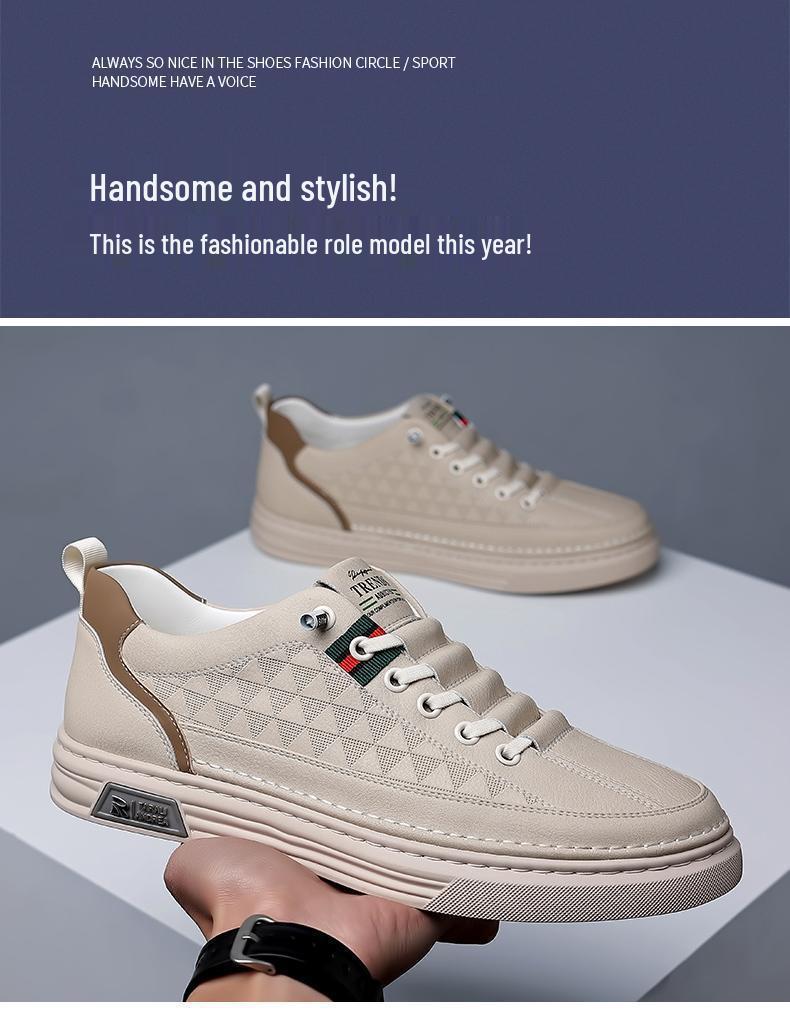 Men's 2024 Autumn Trend: Super Soft Genuine Leather White Skate Shoes - Breathable, Versatile, Casual Sports Style.