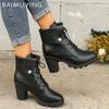Winter Chunky Women Ankle Boots Lace Up High Heels Designer Retro Shoes New Brand 2025 Trend Fad Leather Pumps Goth Botas Mujer
