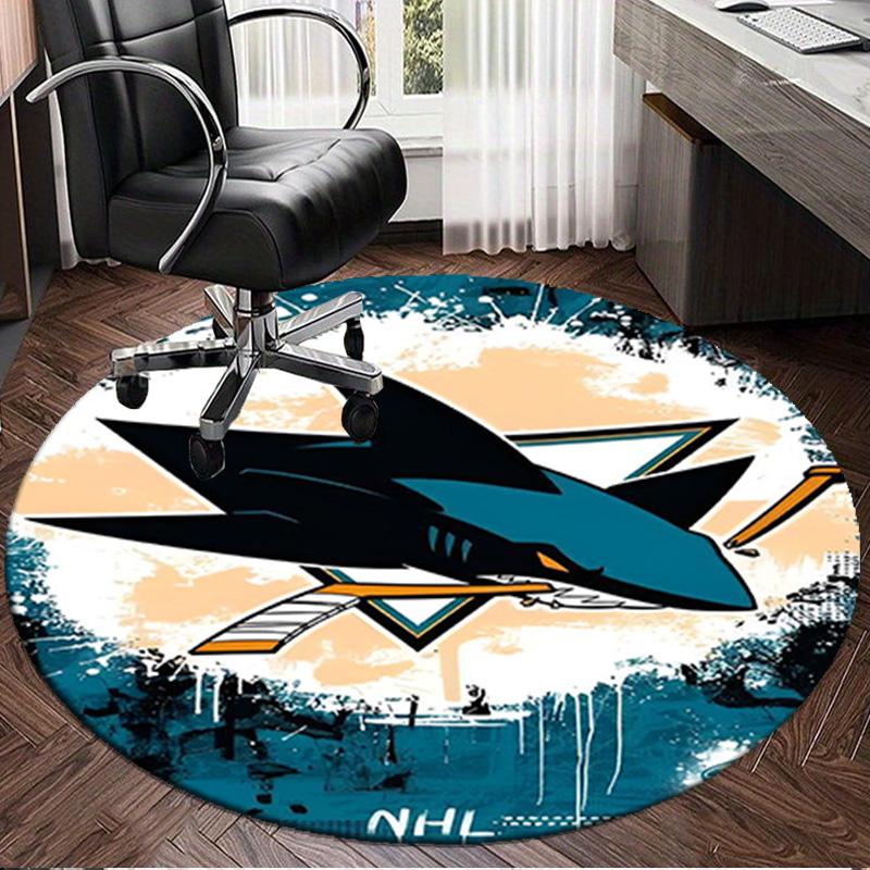 1PC San-Jose Sharks Hockey Round Rug, Non-slip Chair Mat, Home Decor, Circle Carpet Perfect for Office, Bedroom, Living Room,Christmas gift