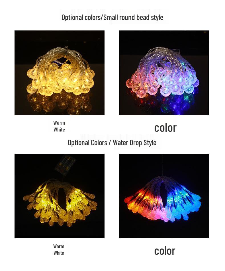 LED Bubble Ball Water Drop Colorful Outdoor String Lights, Battery/USB Powered for Camping & Festival Decorations
