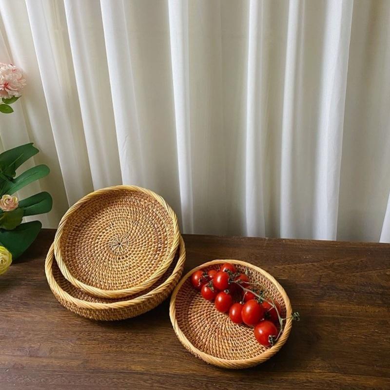 Rattan Fruit Tray Hand Woven Elegant Traditional Natural Rattan Serving Tray For Kitchen Counter Table S