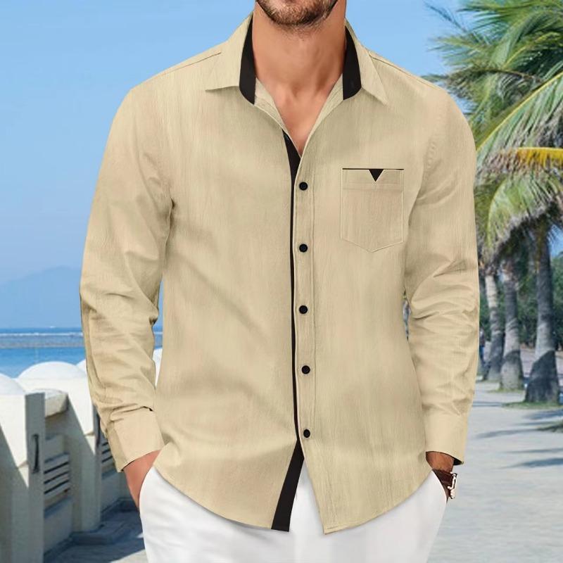 

Мужская полосатая рубашка в стиле пэчворк свободного покроя с длинными рукавами для осени и зимы, хлопковые рубашки (Мужской) S хаки