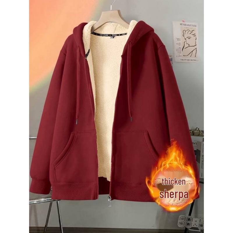 Men's Black Lambskin Hooded Cardigan: Heavyweight Plus Velvet Sweatshirt for Autumn & Winter