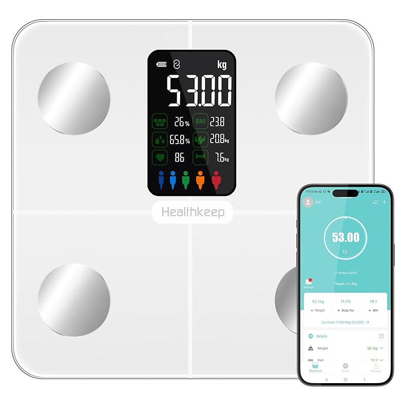 Digital Bluetooth Body Fat Scale – Ultra‑Precise Smart Bathroom Weight Scale with 15 Body Composition Metrics, Large Backlit Display, App Sync