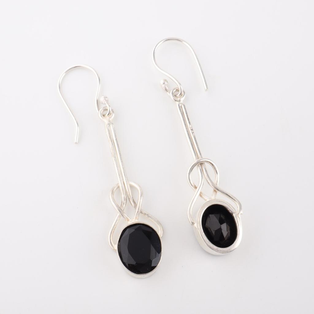 Black Onyx Gemstone 925 Sterling Silver Jewelry Handmade Dangle Earrings 1.76" EE-171-21