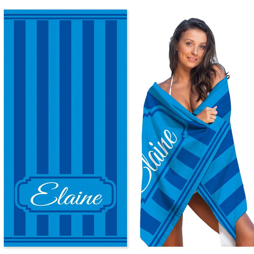 Personalized Striped Beach Towel Custom Name/Logo Oversized Microfiber Towel Summer Party Gift for Beach Swimming Bath Sports