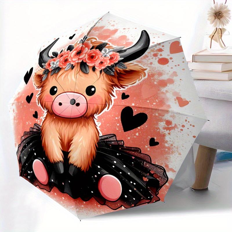 1pc Adorable Cow Pattern Umbrella, Fashionable, Personalized, High-Value Folding Umbrella, a Must-Have for Summer, 8-Rib Durable Iron Frame,