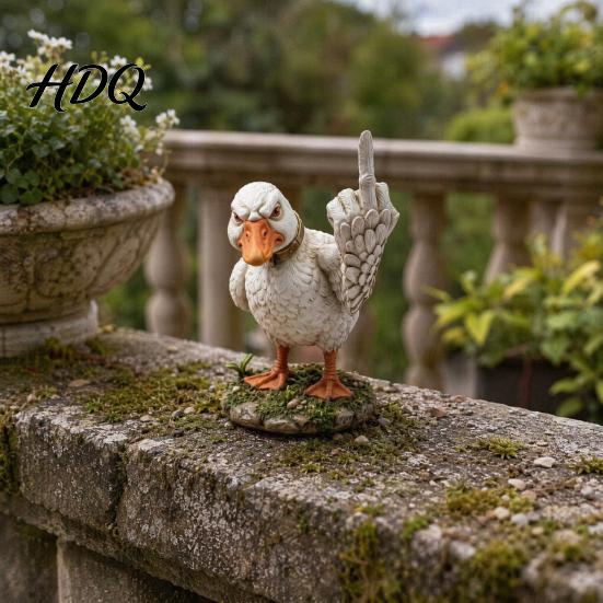 Artistic Home Ornaments Middle Finger Duck Figurine Angry Ornament Resin Handmade Decorative Statue for Garden Office Desktop Decor Collectible