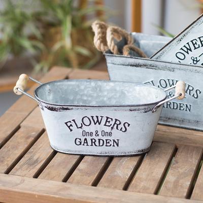 Vaso per Fiori in Lamiera di Ferro Battuto Nordico con Manico in Corda di Canapa