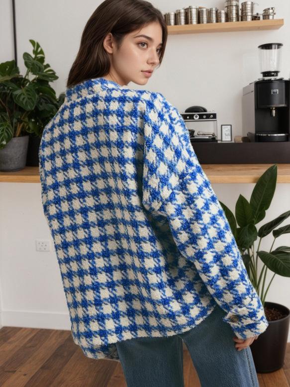 Damen Kurzer Hahnentritt-Mantel - Herbst/Winter 2025 Europäischer & Amerikanischer Stil, Lockere Passform, Lässige Mode