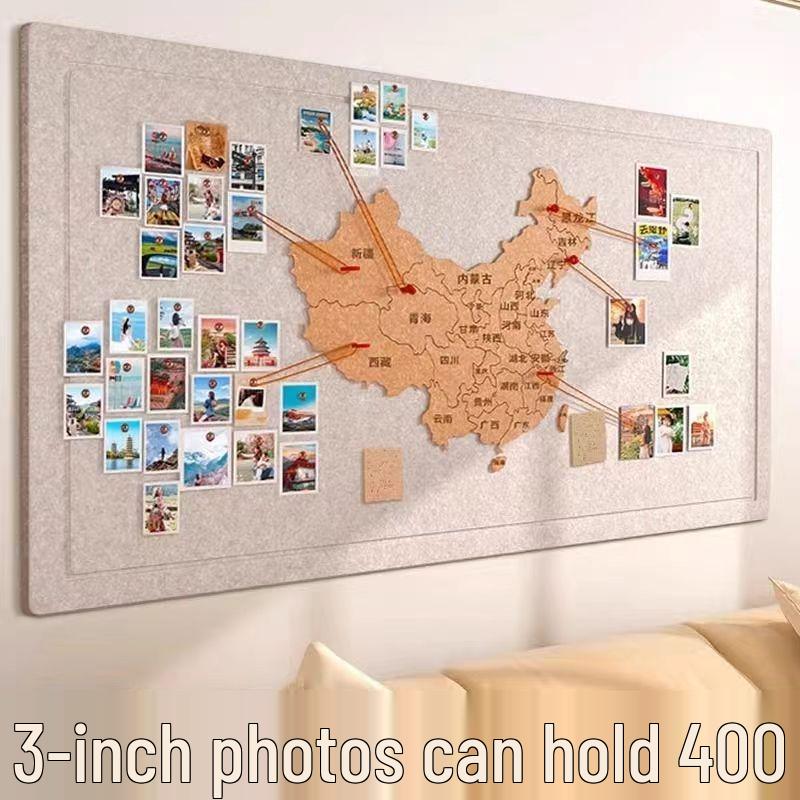 

Настенная наклейка «Карта мира» с фотографиями из путешествий и маркерами в виде следов - Гостевая декоративная доска 80*120 with Color Nails + Hemp Rope + Map Pins