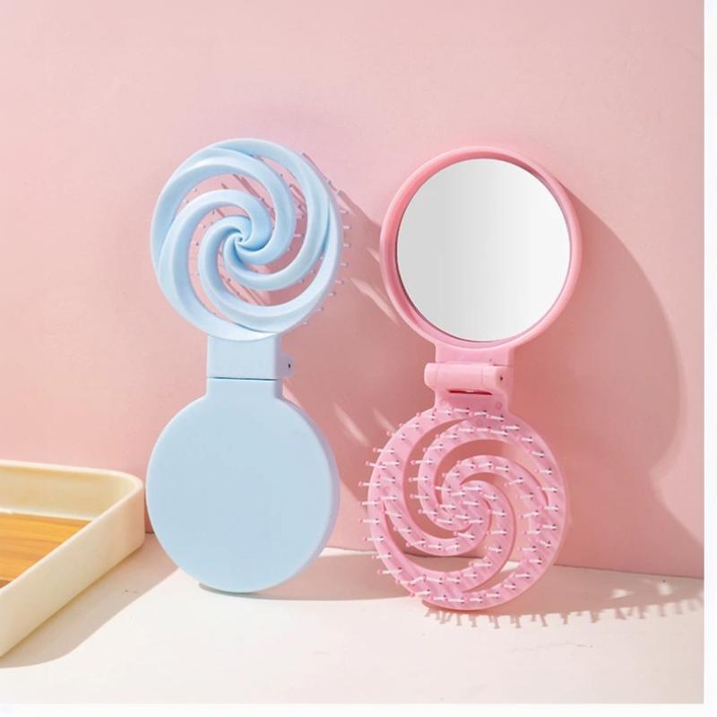 1Pcs Mini Portable Scalp Massage Comb 2 In 1 Foldable Comb With Makeup Mirror For Travel Easy To Carry Great Gifts