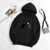 Ladies Spring Autumn Casual Hooded Long Sleeve Big Pocket Halloween Skull Cat Printed Pullover Hoodies Sweatshirt Top