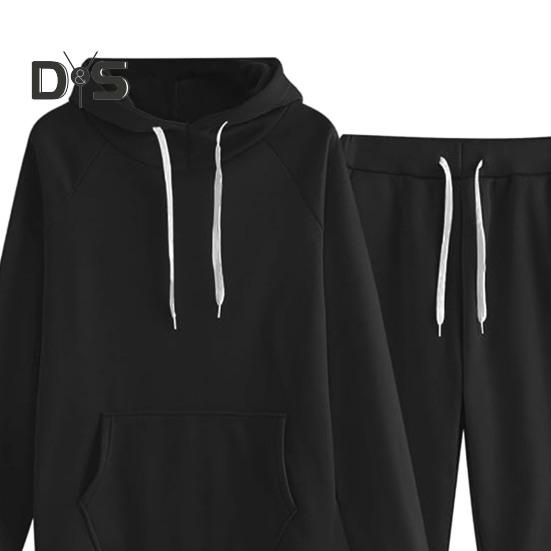 2 Pcs/Set Women Hoodie Pants Suit Solid Color Plush Long Sleeves Thick Top Elastic Waist Ankle-banded Trousers Sport Fitness Outfit Fall Winter