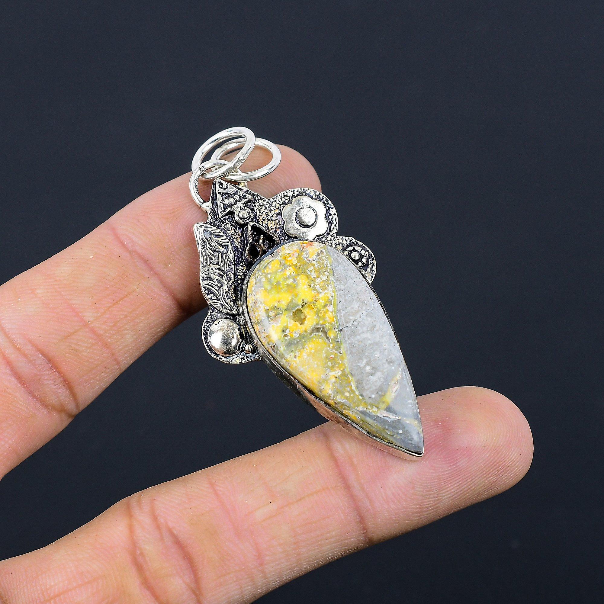 

Natural Bumble Bee Jasper 925 Sterling Silver Elegant Bezel Boho Pendant Jewelry